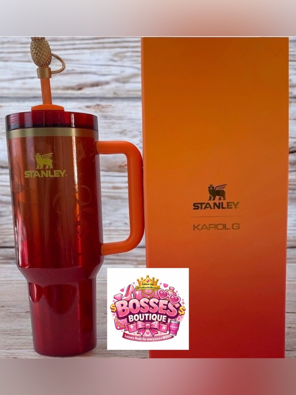 Stanley Karolg Red & Orange Travel Tumbler with Handle